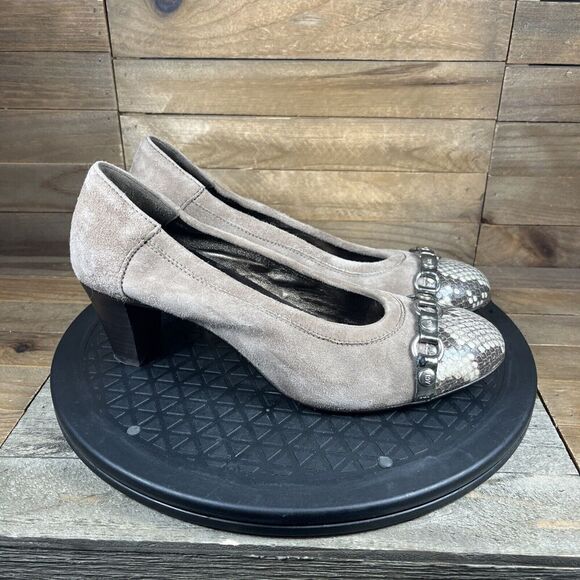 AGL Attilio Giusti LeombruniTan Suede Snake Pump Heels Womens Size 38.5 / US 8 - Picture 1 of 10